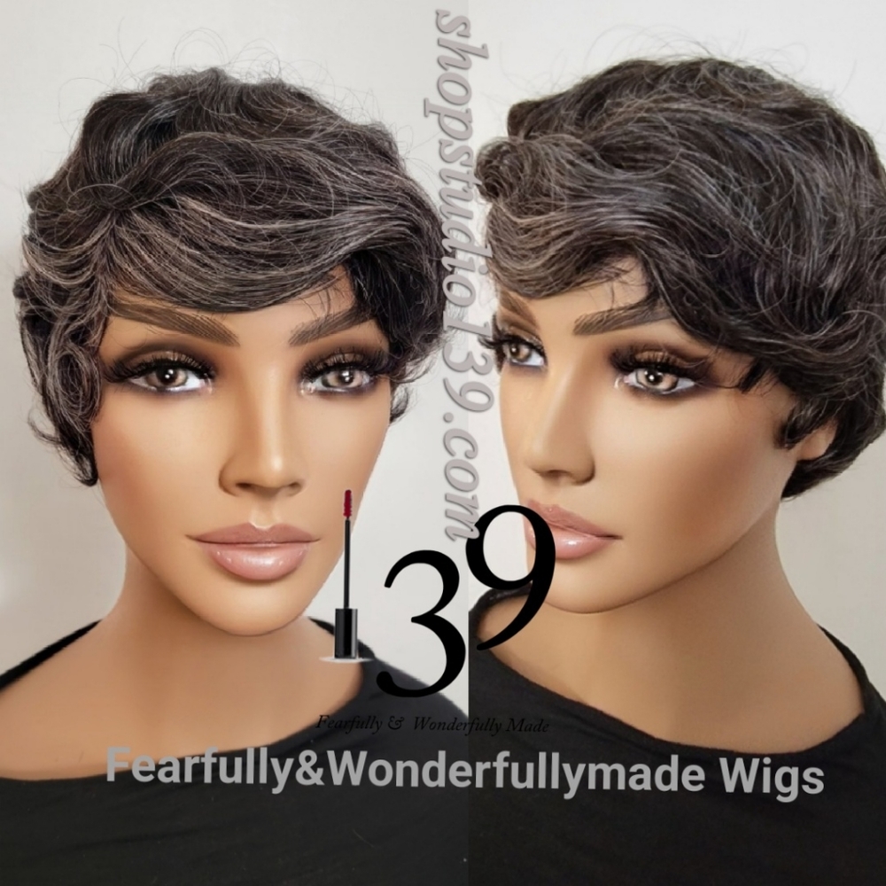 Grey human Hair pixie wig